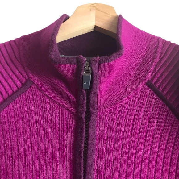 Title Nine‎ Small Wool Full Zip Mock Neck Magenta Sweater Jacket Thumbholes Golf - Picture 4 of 14
